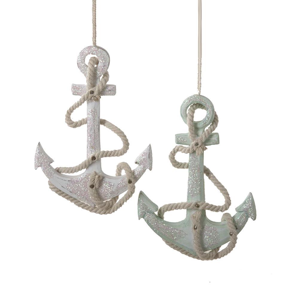 Tropical Glitter Anchor Christmas Ornaments, 4-1/2-Inch, 2-Piece
