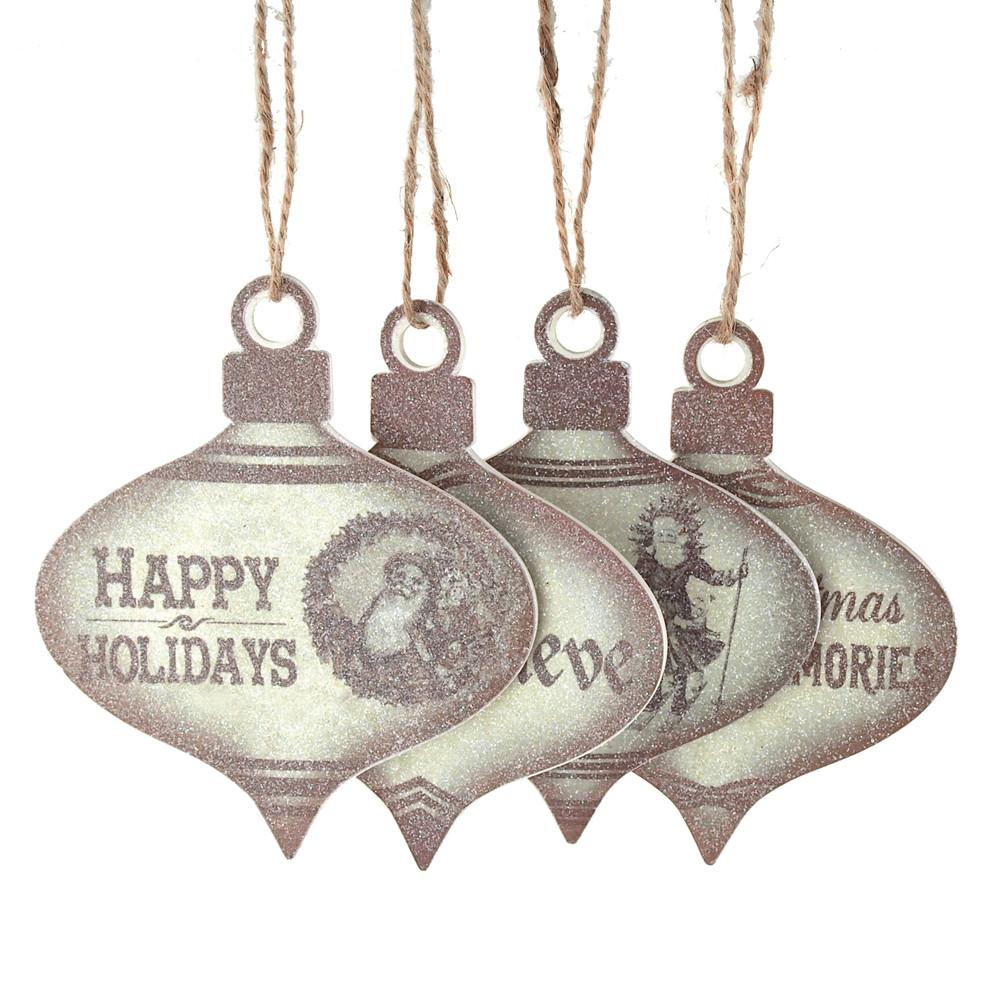Holiday Greetings Onion Wood Ornaments, Brown, 4-Inch, 4-Piece
