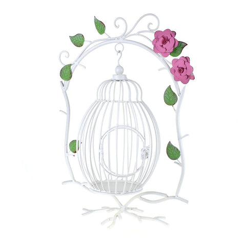 Metal Wire Hanging Branch and Bird Cage, White, 19-Inch