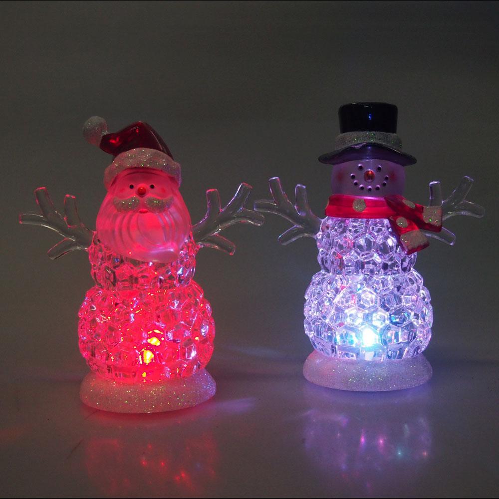 LED Color Changing Snowman and Santa Christmas Ornaments, 4-1/2-Inch, 2-Piece