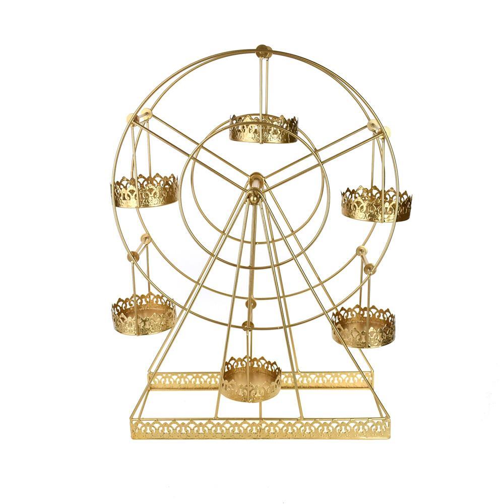 Large Metal Wire Carnival Ferris Wheel Cupcake Stand, Gold, 22-Inch