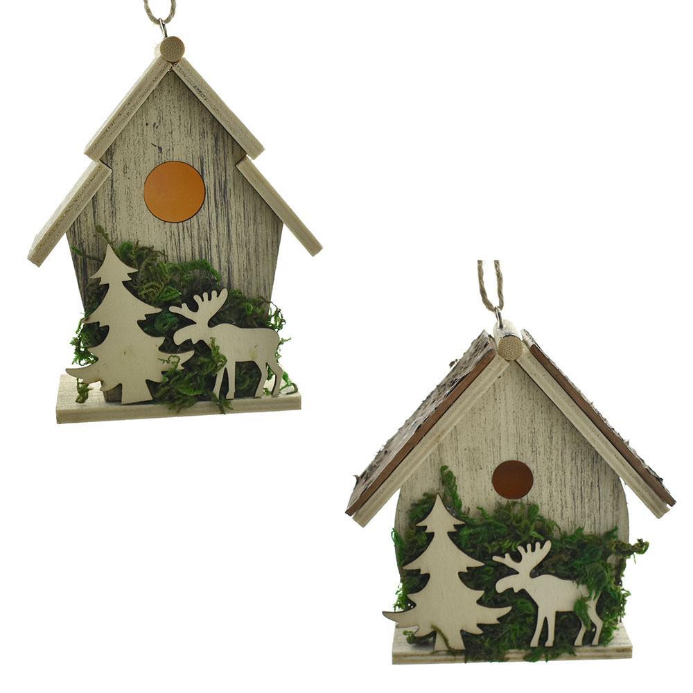 Mini Wooden Birdhouse Christmas Ornaments, Assorted, 2-Piece
