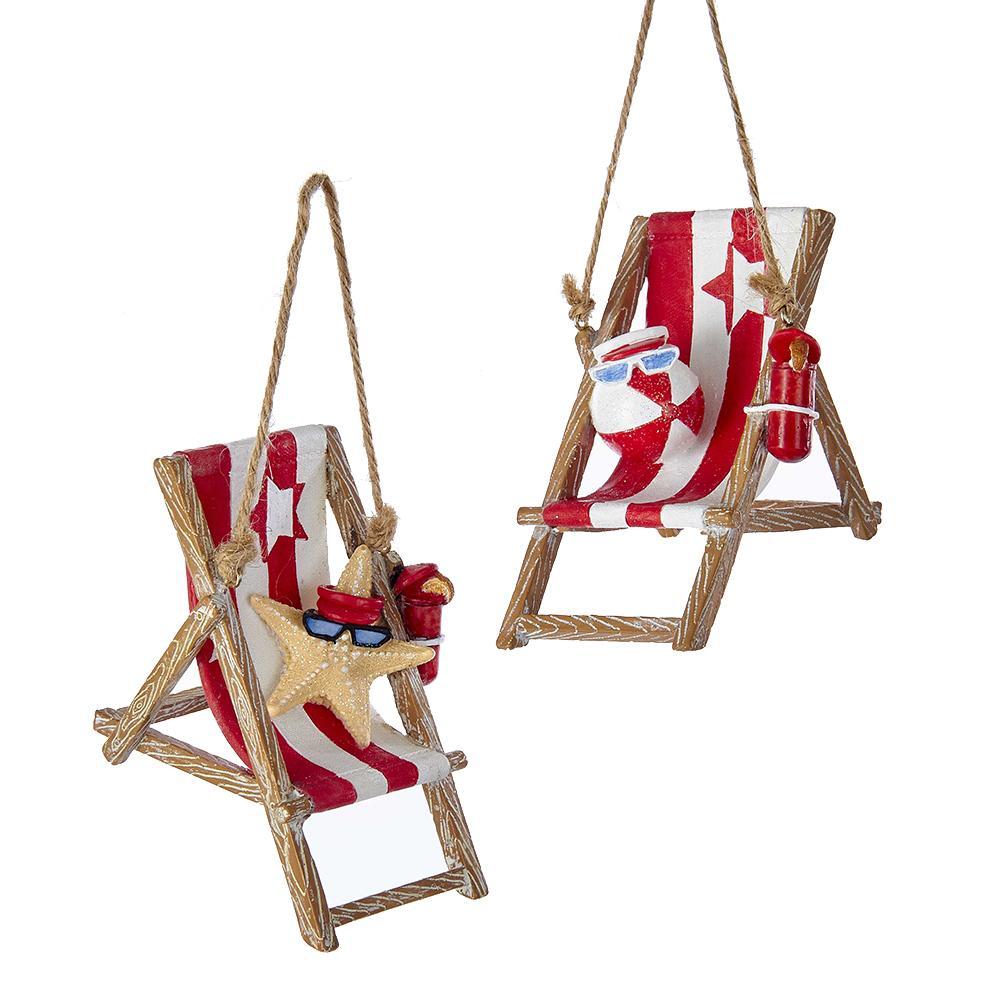 Lounging Starfish and Ball Beach Chair Christmas Ornaments, 2-Piece