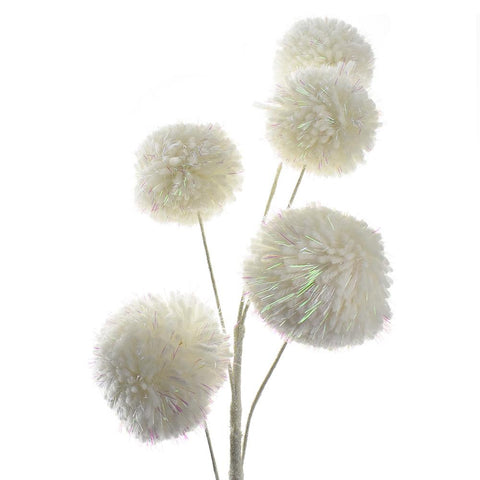 Iridescent White Pom Pom Branch Spray, 24-Inch