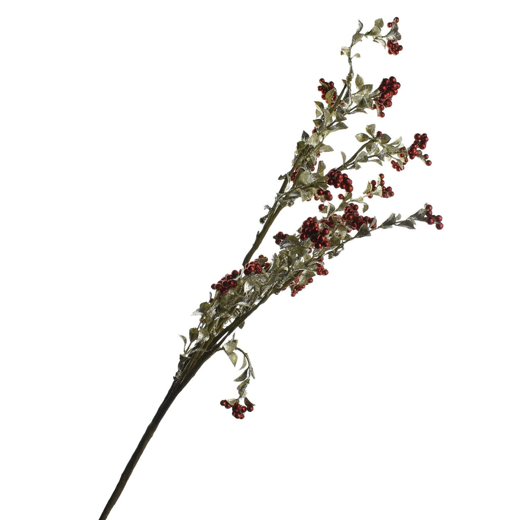 Metallic Glittered Berry Branch Spray, 28-Inch