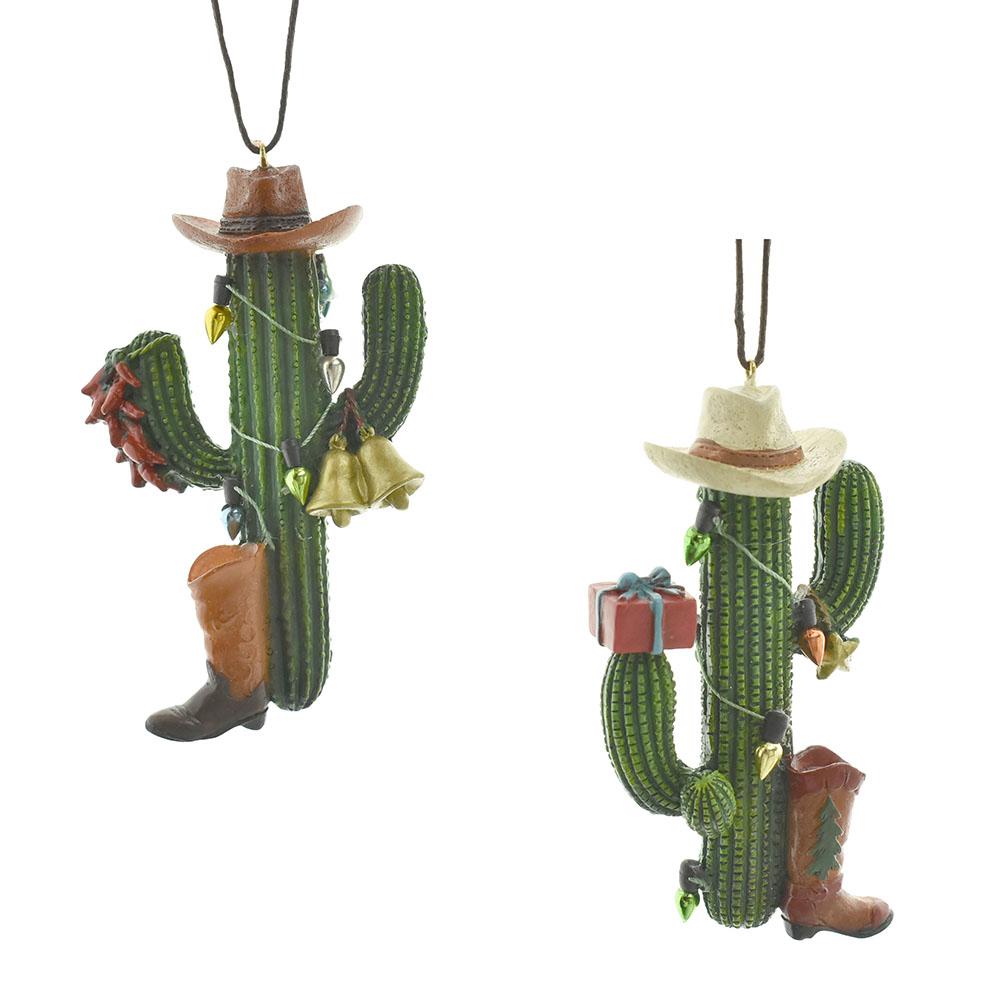 Western Cactus with Boot and Hat Ornaments, 4-1/4-Inch, 2-Piece