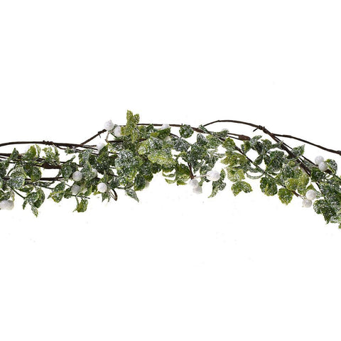 Frosted Green Leaf and White Berry Garland, 5-Feet