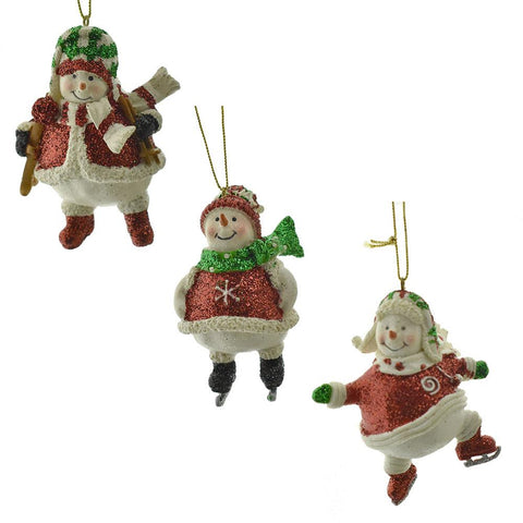 Resin Skating and Skiing Snowmen Ornaments, 3-Inch, 3-Piece