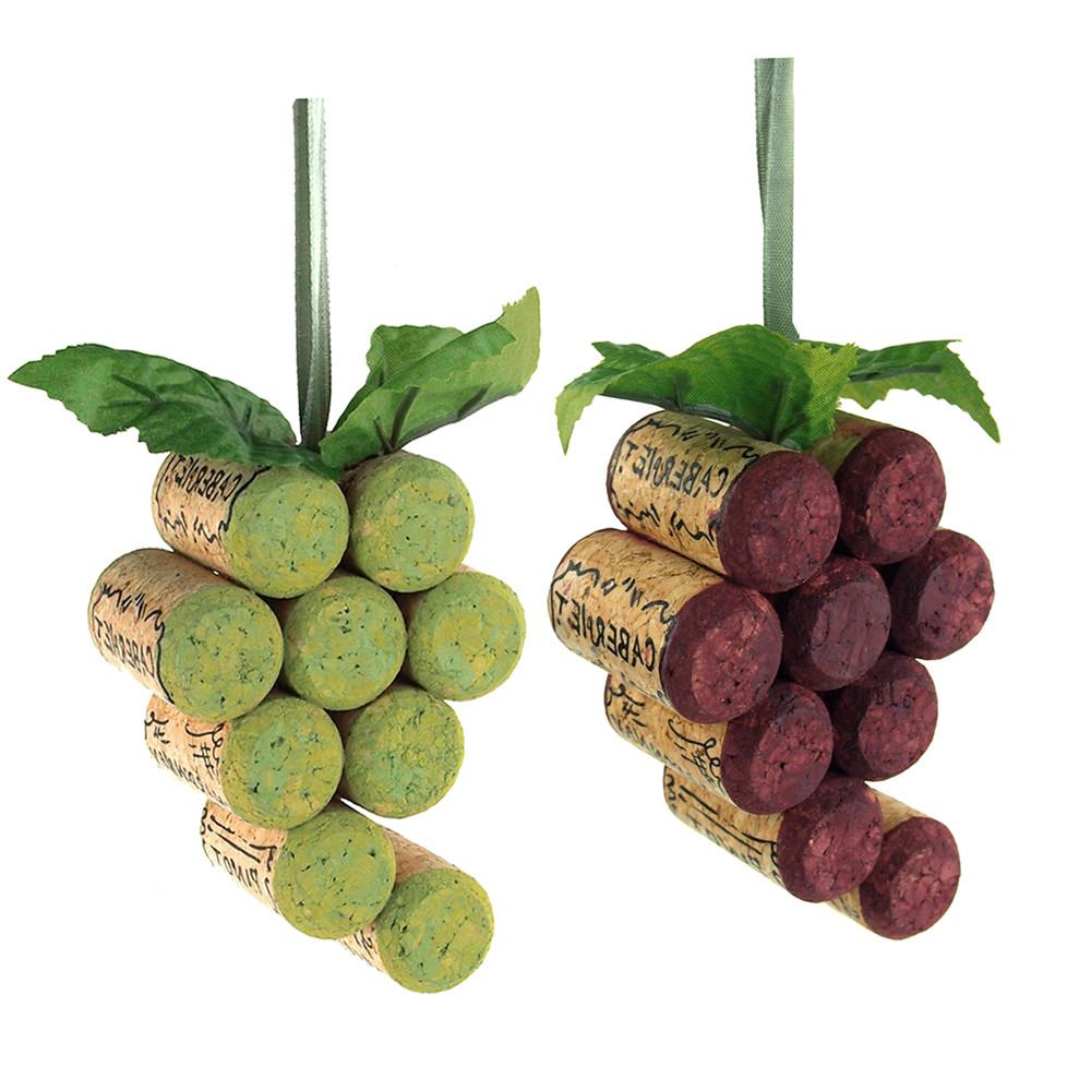 Wooden Cork Grapes Christmas Ornaments, 4-Inch, 2-Piece