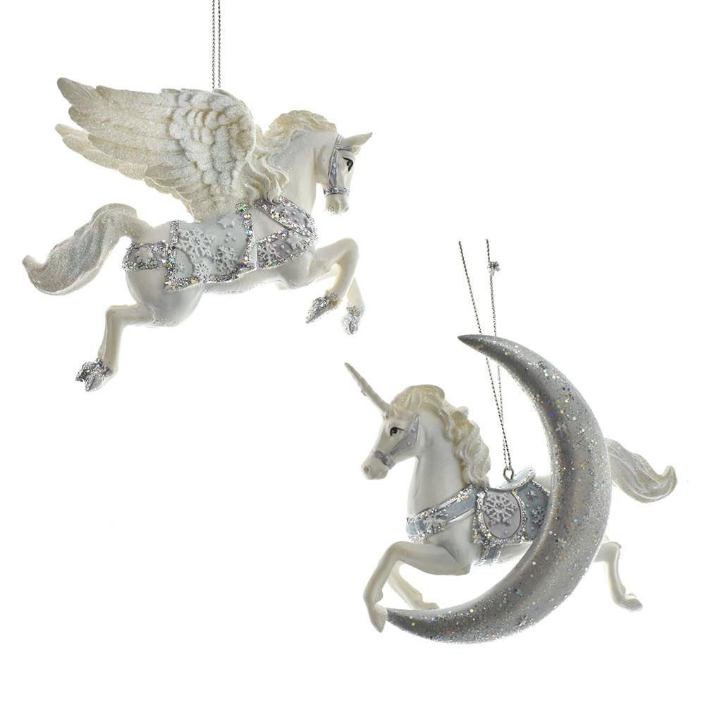 Frosted Kingdom Unicorn and Pegasus Ornaments, 4-Inch, 2-Piece