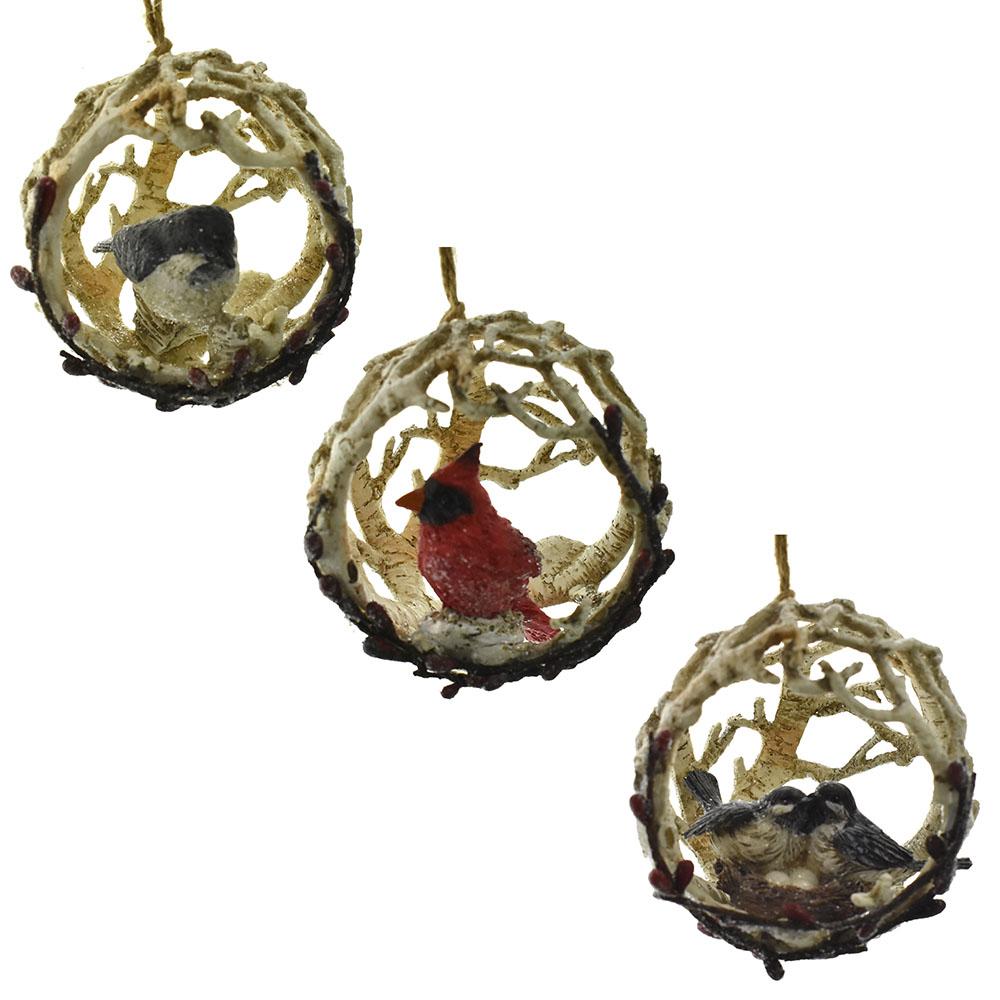 Cardinal and Chickadee in Birch Ornaments, 4-Inch, 3-Piece