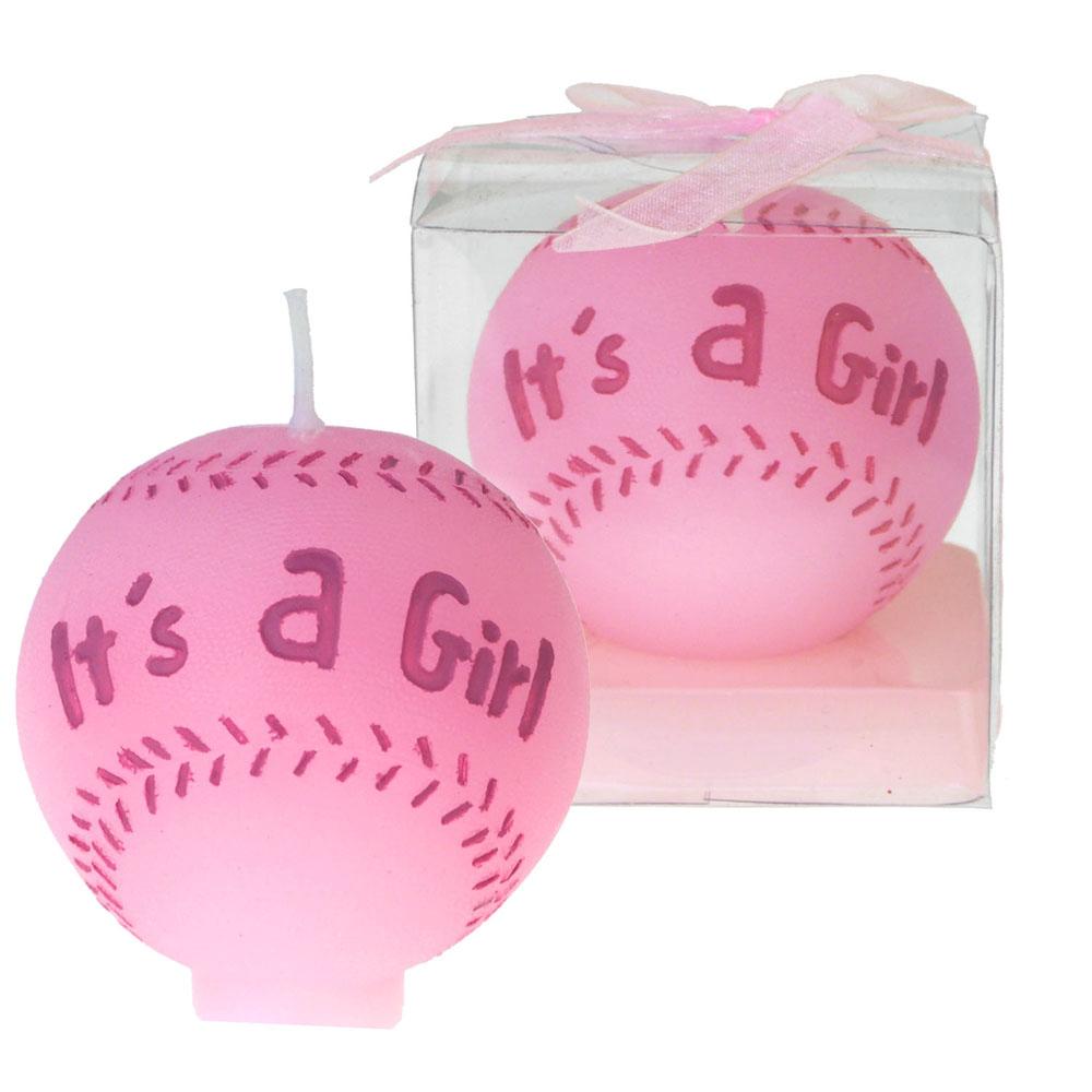 Baby Shower Candle Favor, 2-1/2-Inch, Baseball, Light Pink