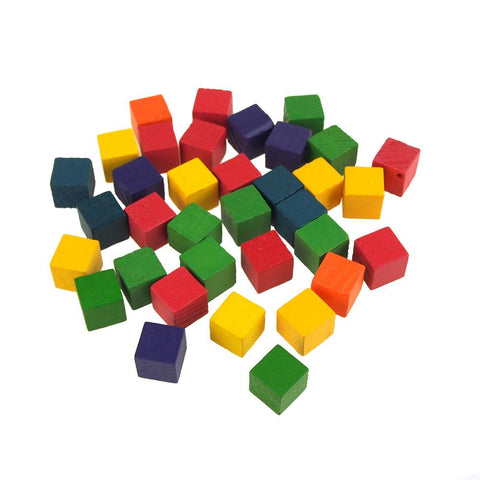 Multi-Colored Wooden Cube Blocks, 5/8-inch, 35-piece