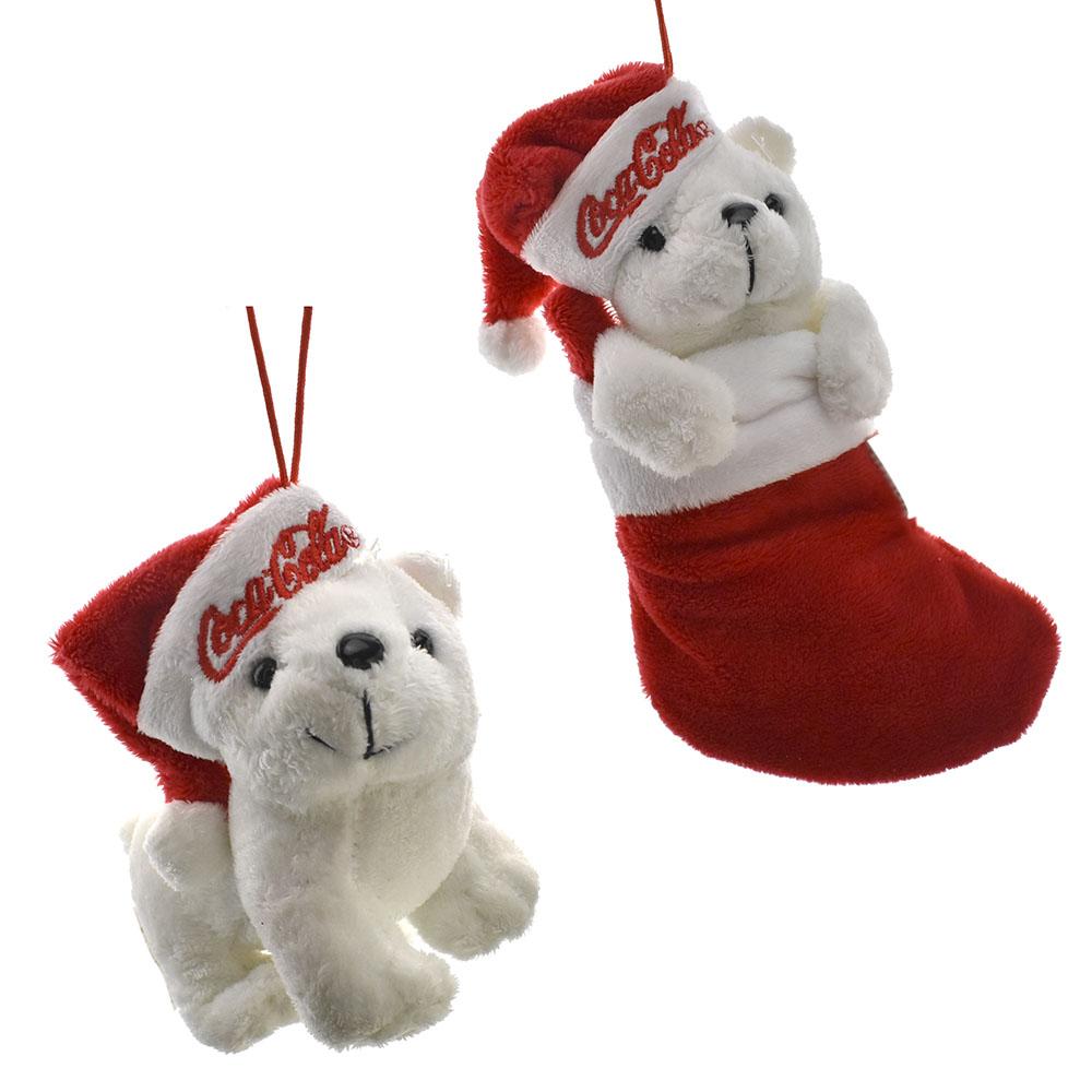Coke Standing and Stocking Bear Ornaments, Red/White, 2-Piece