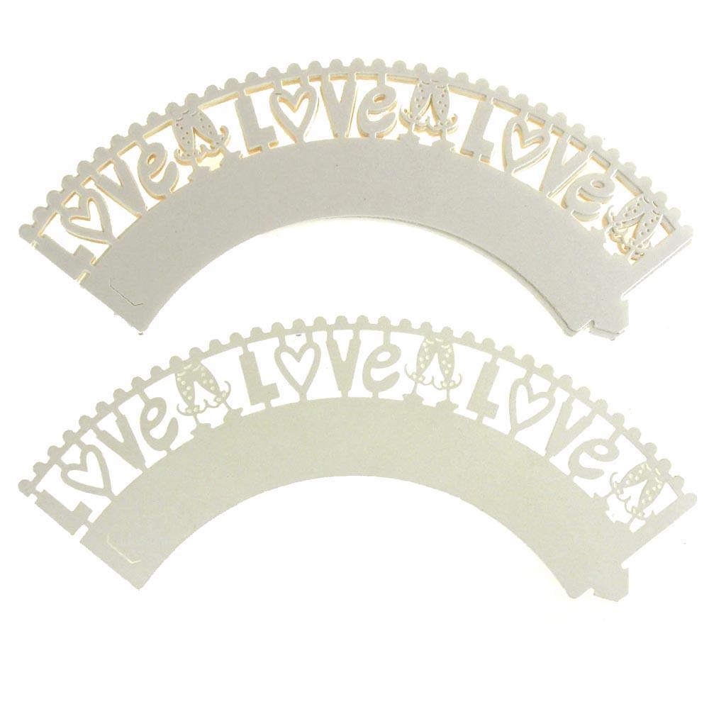 Love Paper Cupcake Wrap, 2-Inch, 12-Piece. Ivory