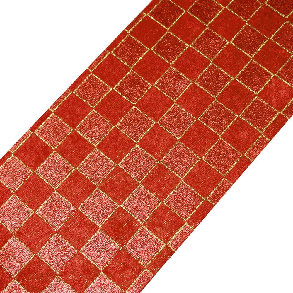 Velveteen Fabric Self-Adhesive Deluxe Sticker, 4x11-Inch, Checkered Red