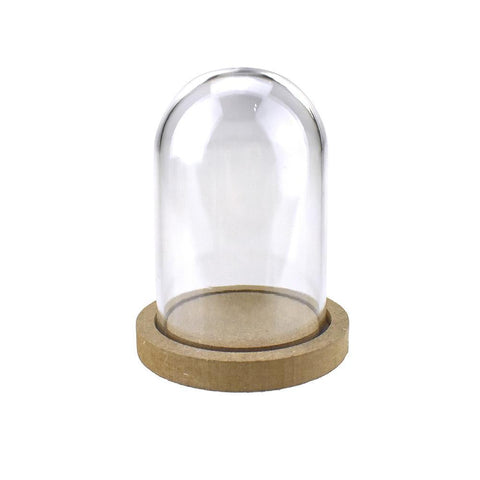 Mini Clear Plastic Display Dome with Wood Base, 5-Inch