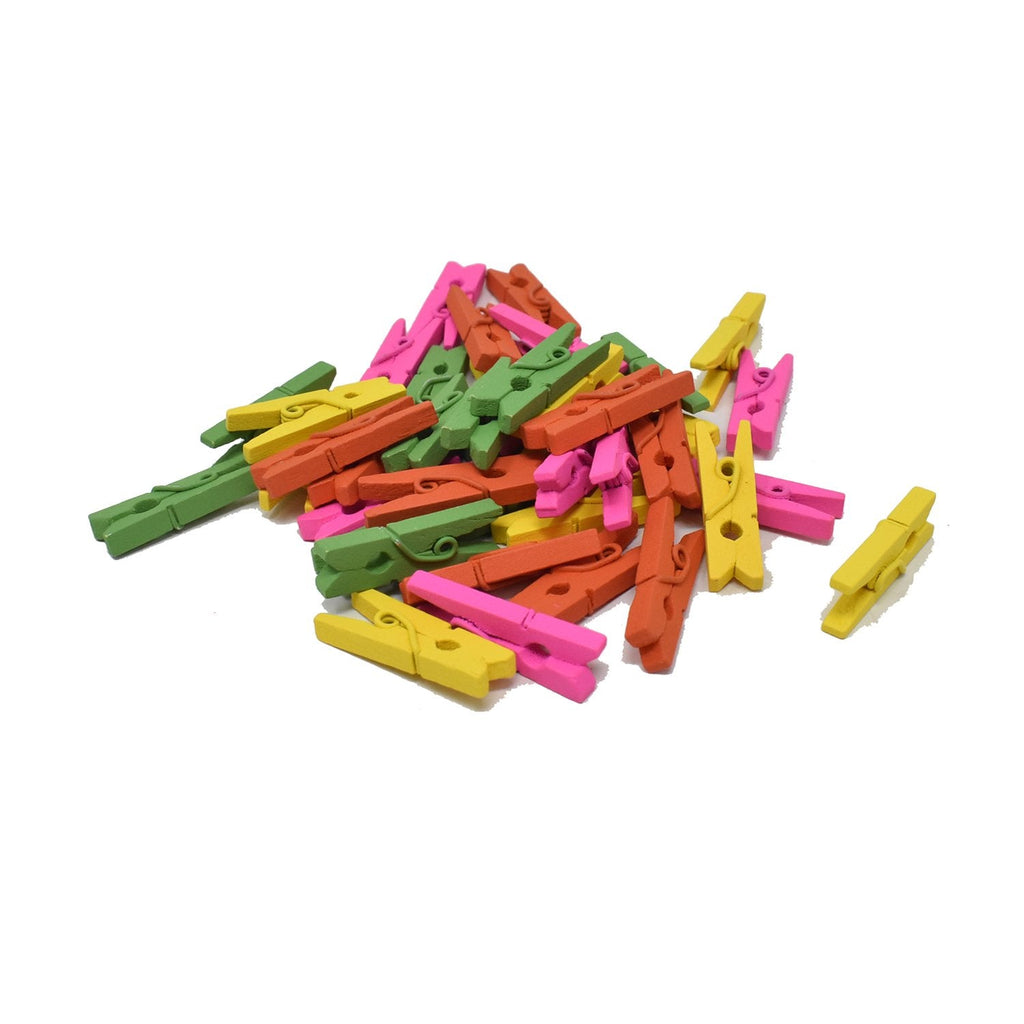 Mini Wood Clothespin Assortment, Neon, 1-Inch, 40-Piece