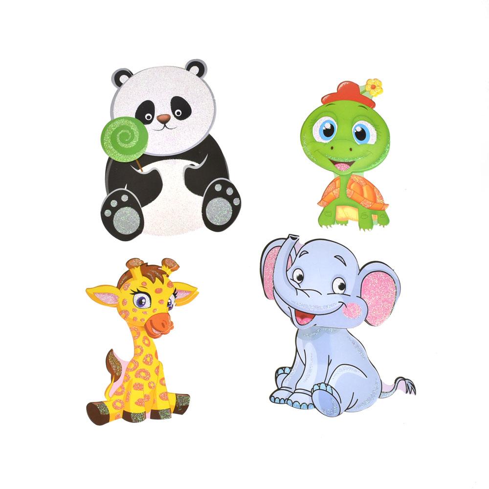 Baby Animal Pals 3D Glitter Pop-Up Wall Art Stickers, 4-Piece