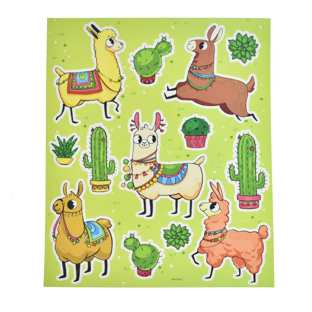 Fiesta Llamas and Cactus Glitter Wall Art Stickers, 13-Piece