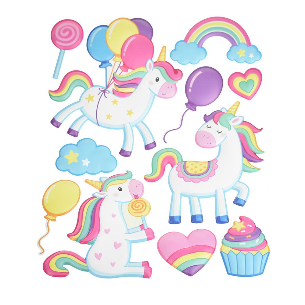 Unicorn Party Puffy 3D Pop-Up Wall Art Stickers, 11-Piece