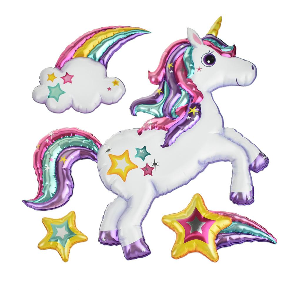 Unicorn Rainbow Holographic Balloon 3D Pop-Up Wall Art Stickers, 4-Piece