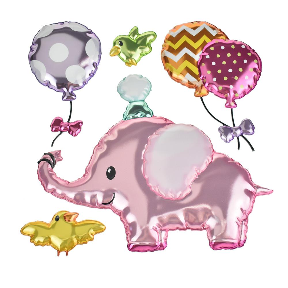 Baby Elephant Holographic Balloon 3D Pop-Up Wall Art Stickers, 5-Piece