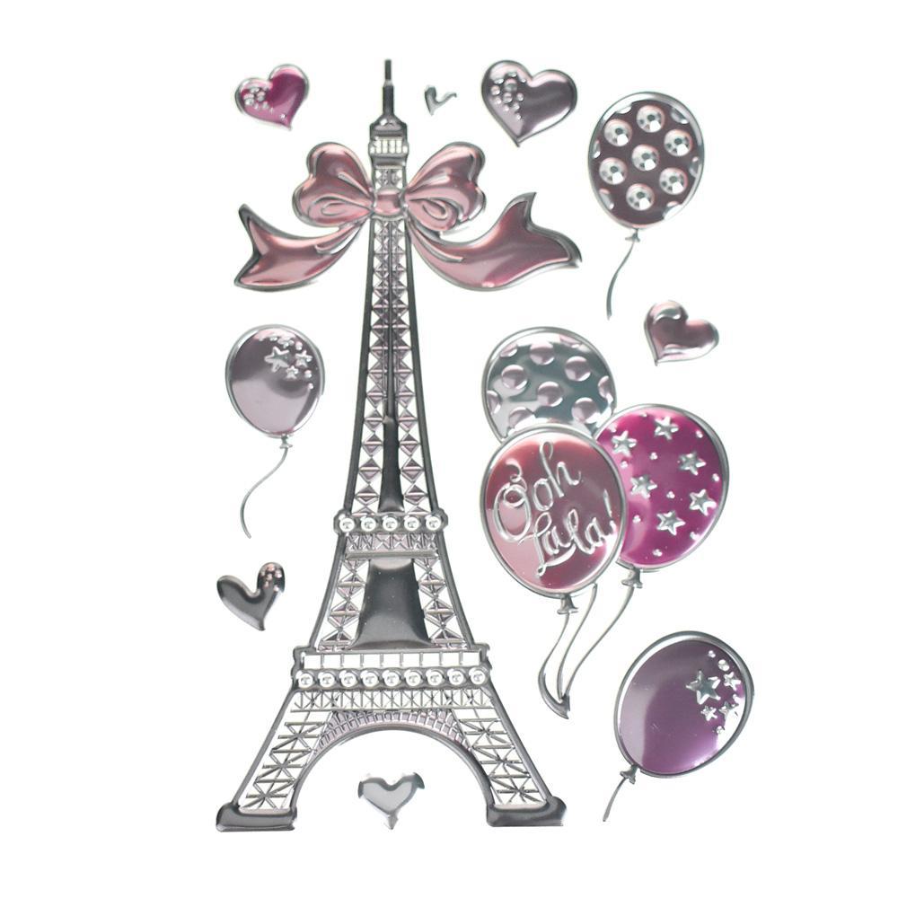 Ooh La La Eiffel Tower Embossed Room Decor Wall Art Stickers, 11-Piece