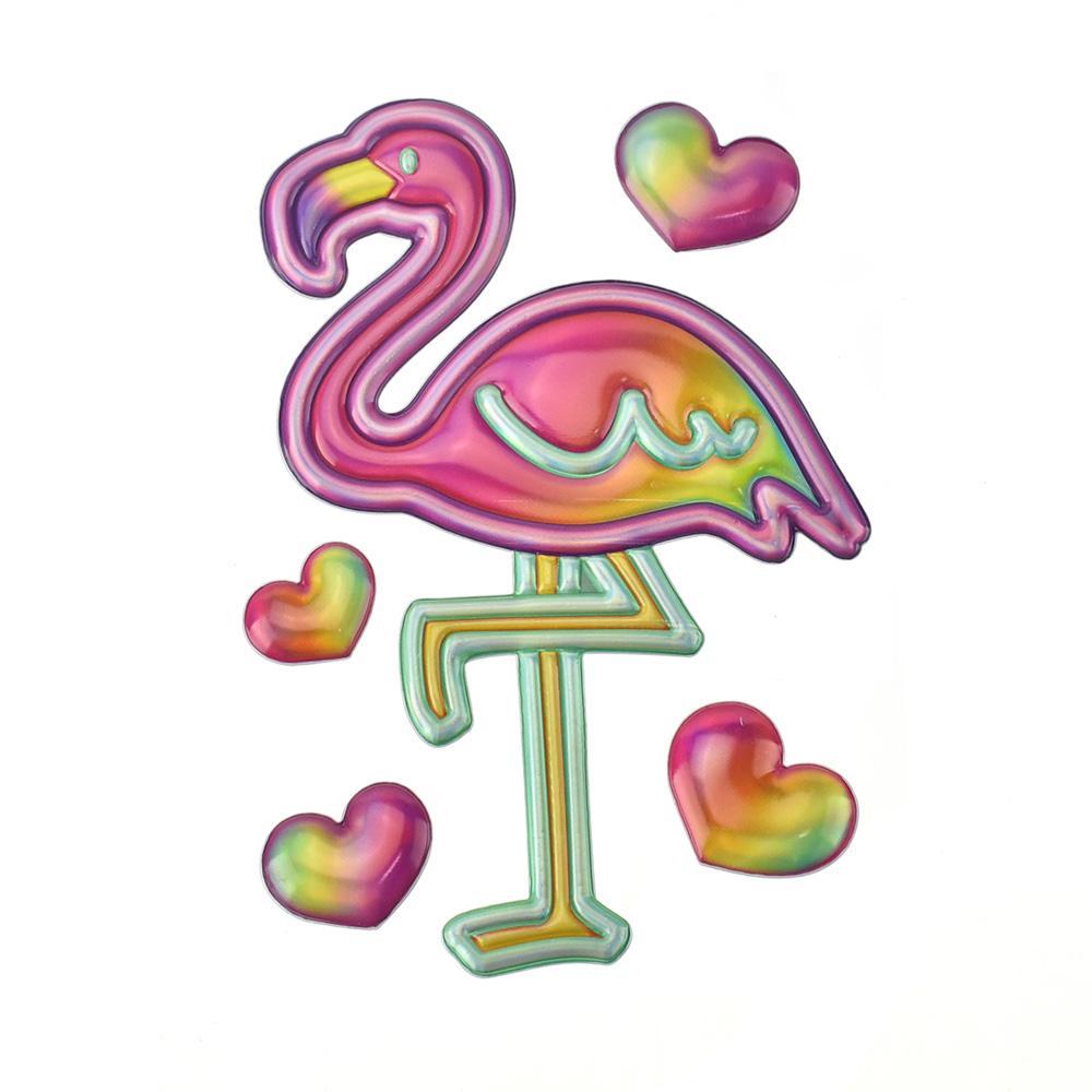 Flamingo Puffy 3D Pop-Up Wall Art Stickers, 5-Piece