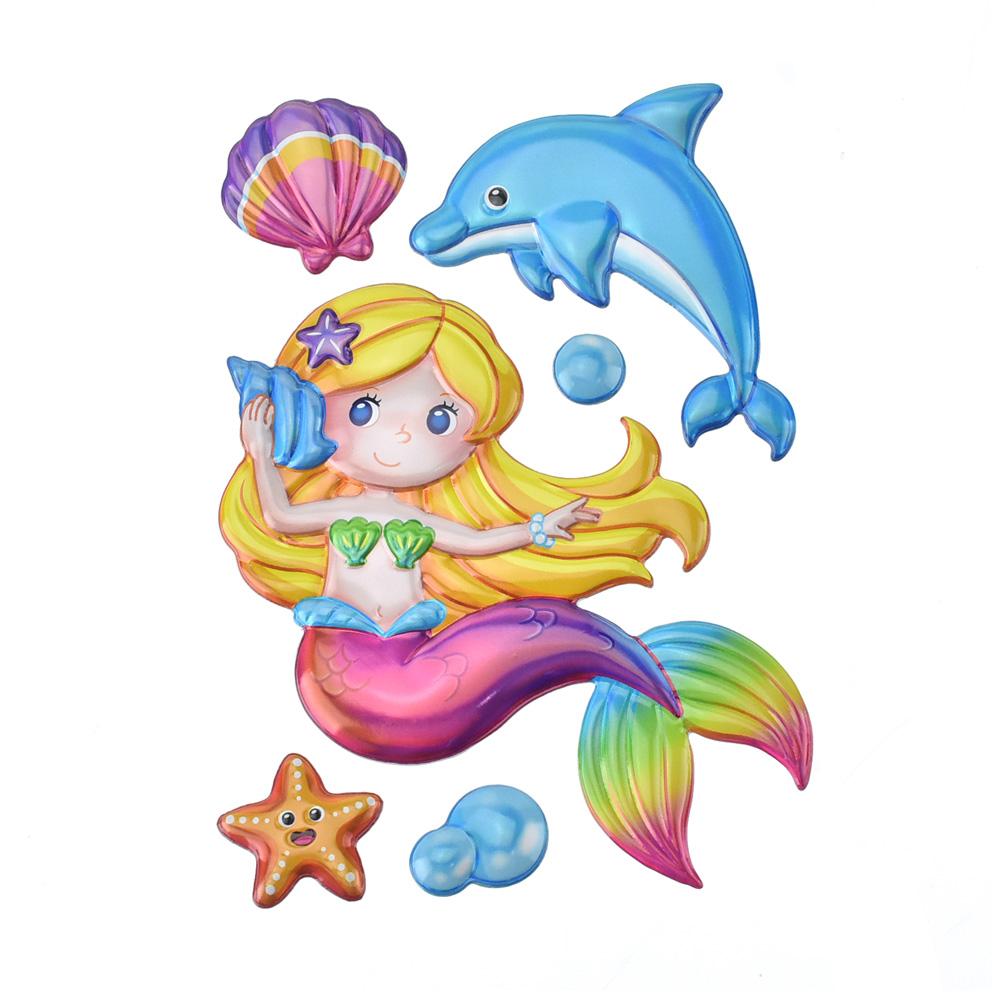Mermaid Puffy 3D Pop-Up Wall Art Stickers, 6-Piece