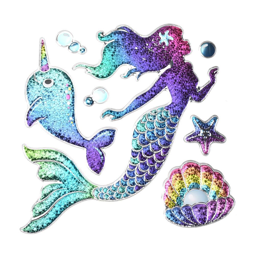 Mythical Mermaid Glitter Sequin Wall Art, 7-Piece