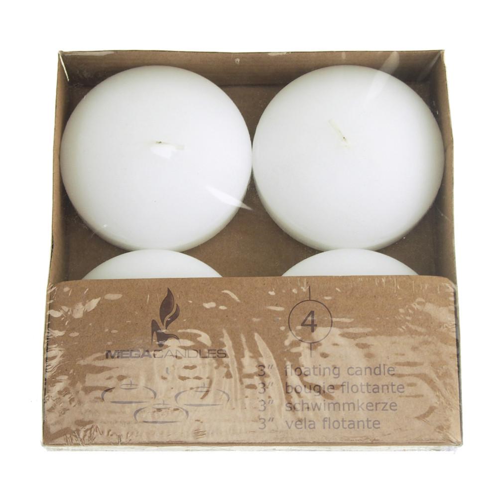 Unscented Floating Round Candles, White, 3-Inch, 4-Piece