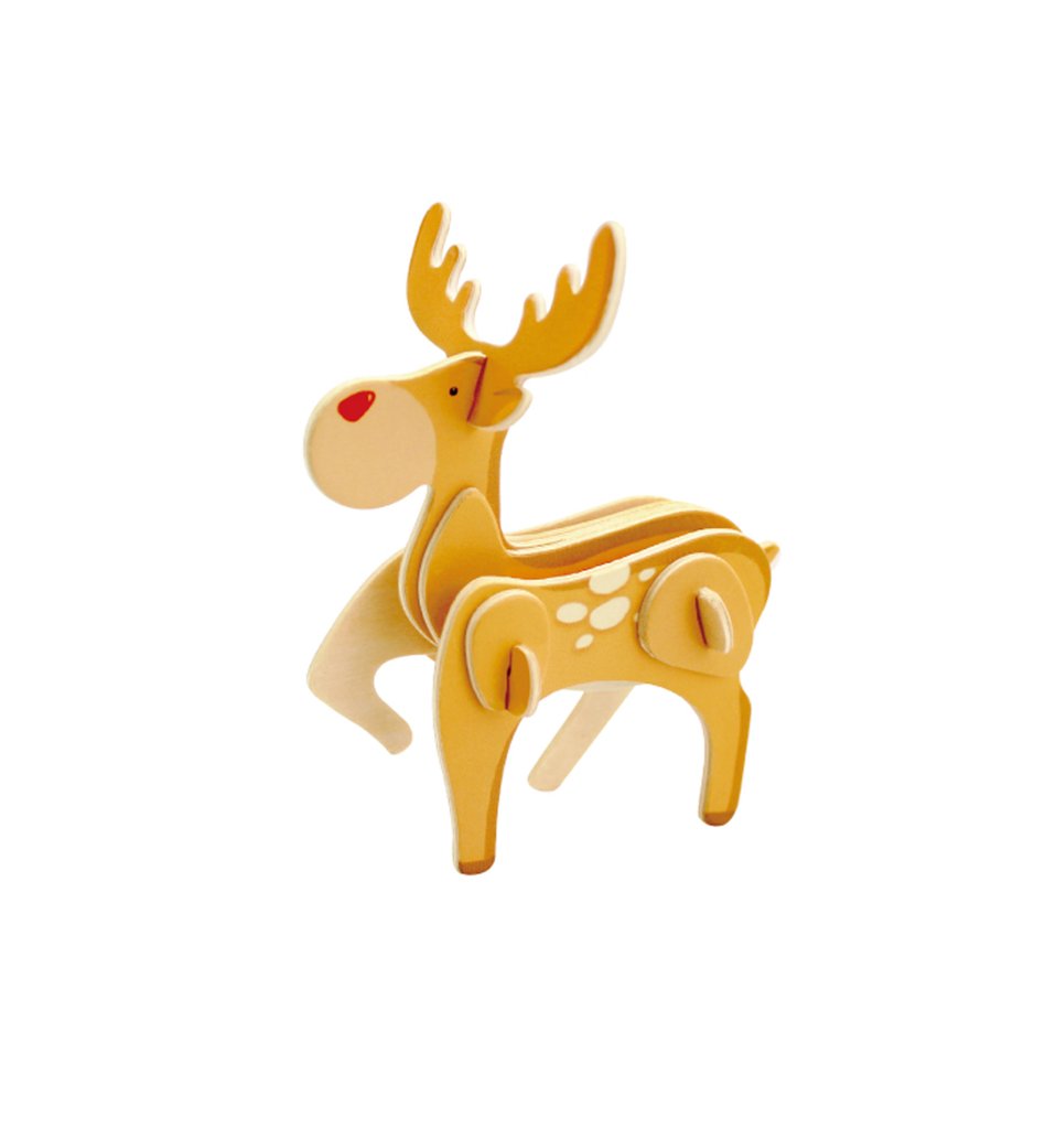 DIY Reindeer Painted Wooden Christmas Puzzle, 3-1/2-Inch