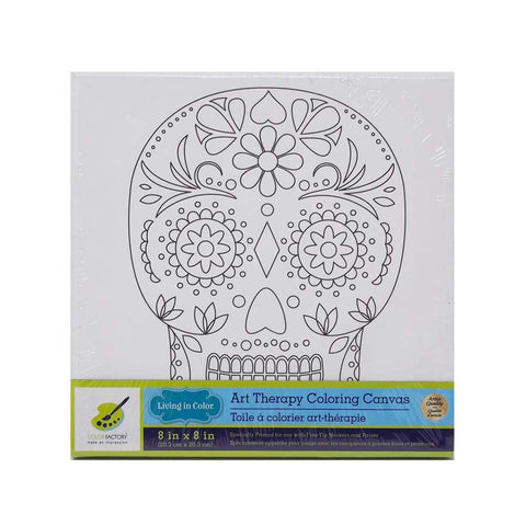 Sugar Skull Stretched Canvas Paint Board, White, 8-Inch