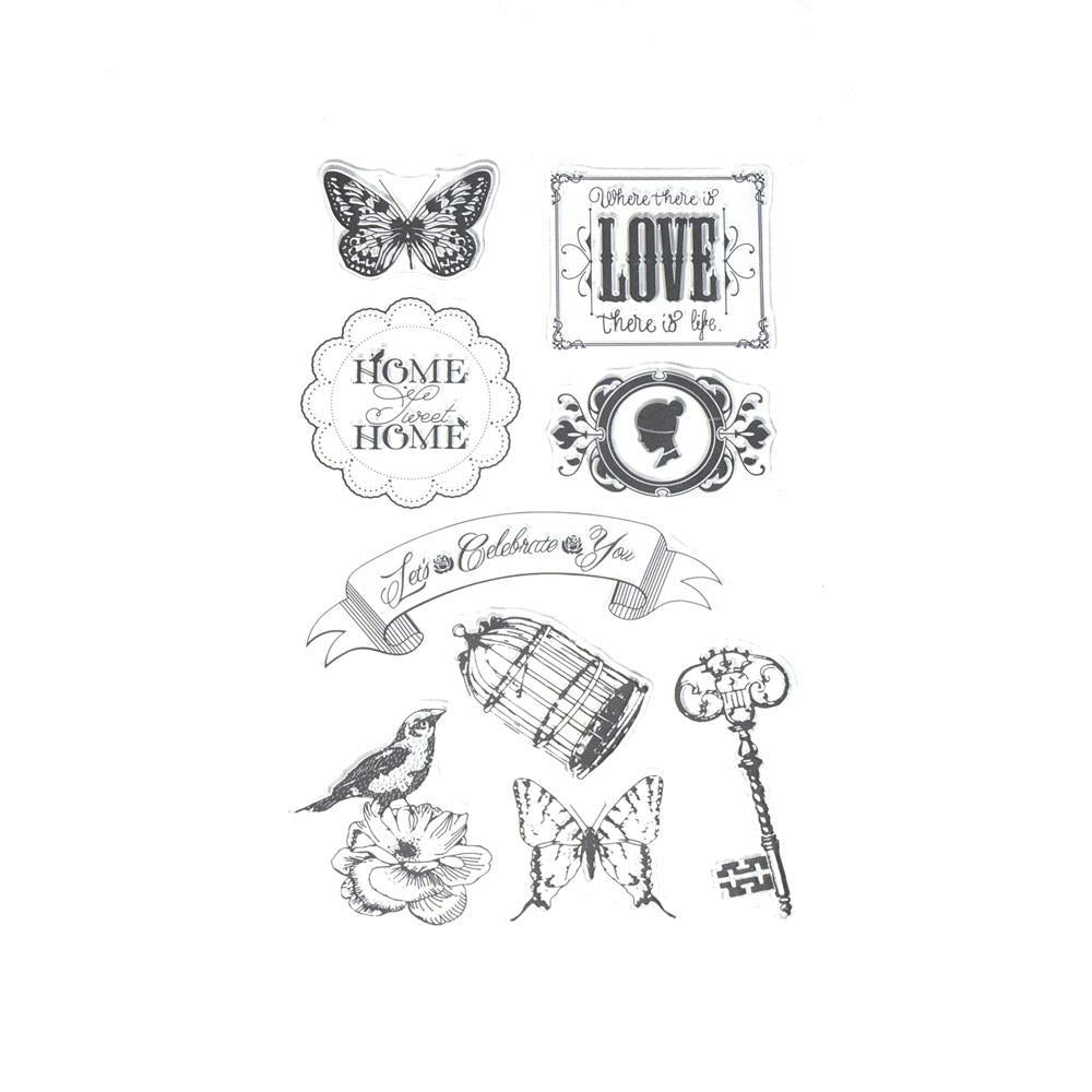 Silicone Clear Stamps Home Sweet Home, 9-Piece
