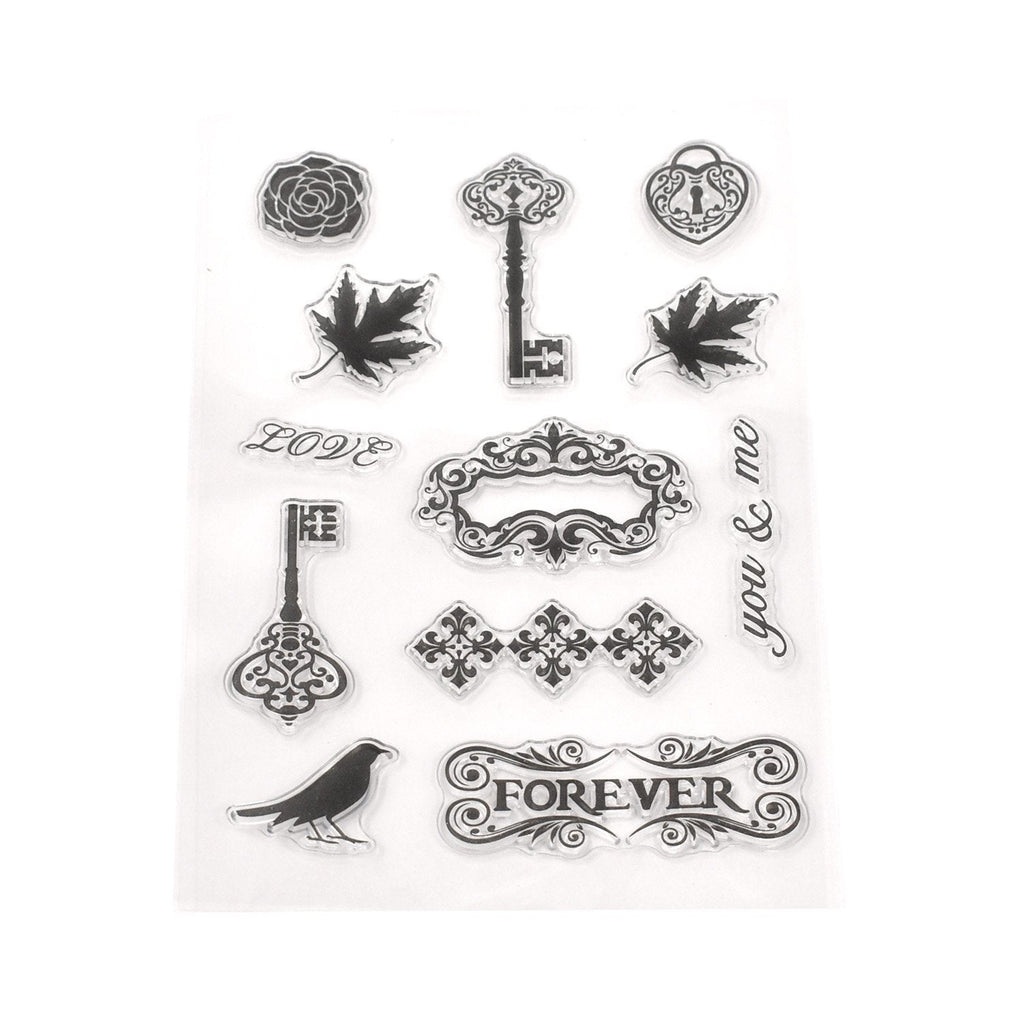 Silicone Vintage Keys Clear Stamps, 12-Piece