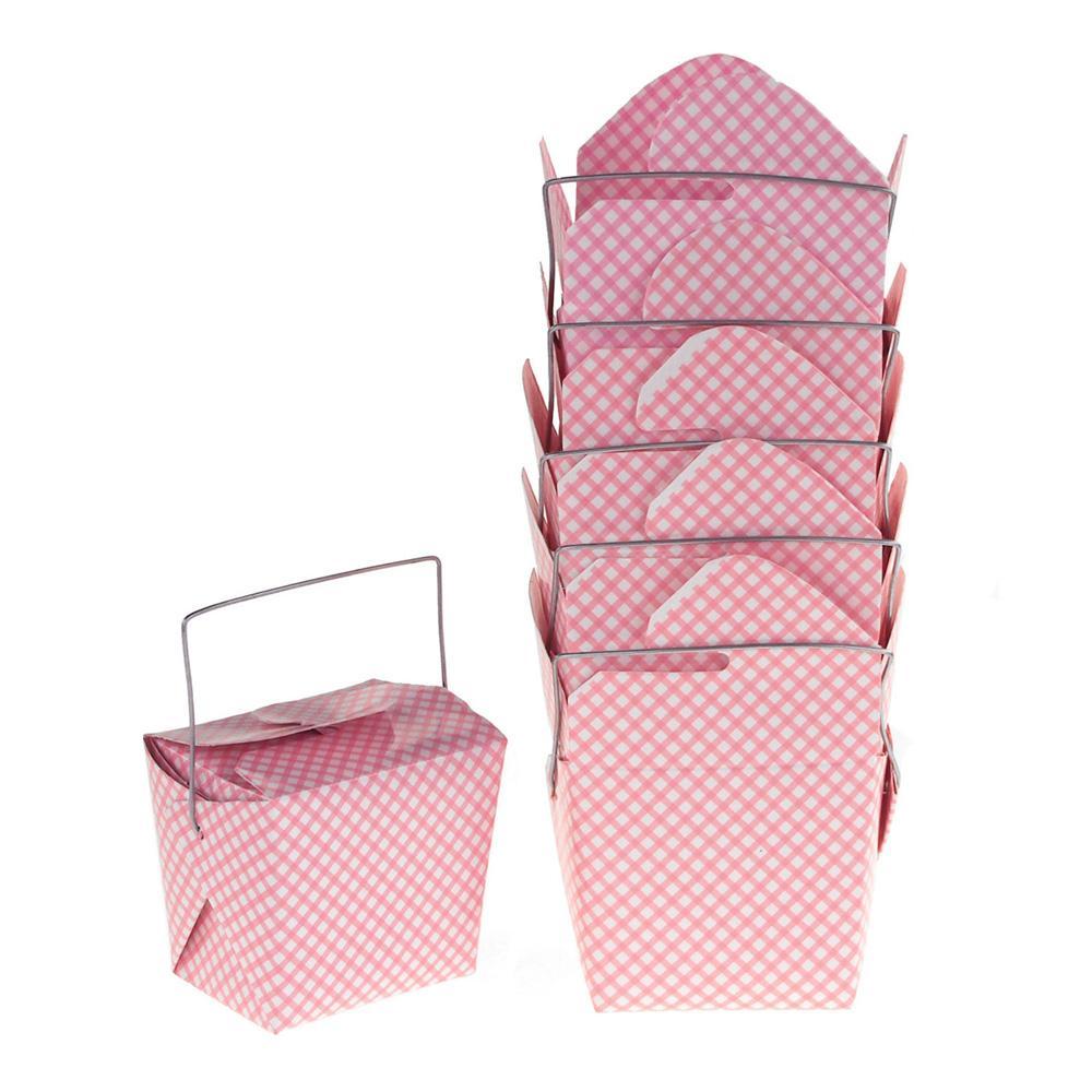 Checkered Take Out Boxes with Wire Handle,  Pink, 2-1/2-Inch, 6-Piece