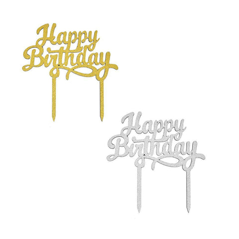 Glittered "Happy Birthday" Cake Topper, 6-1/2-Inch