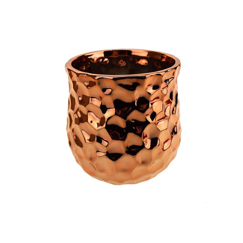 Hammer Textured Ceramic Pot, Rose Gold, 4-1/4-Inch