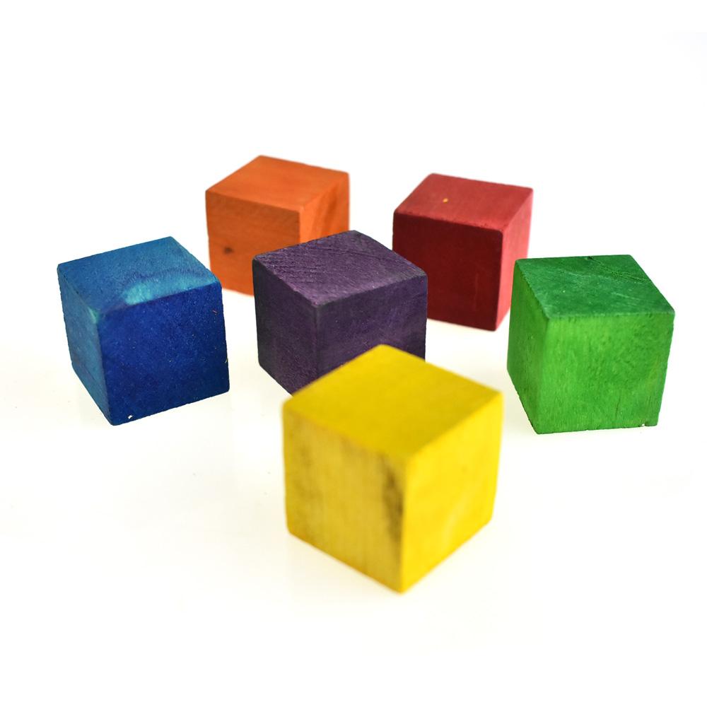 Multi-Colored Wooden Cube Blocks, 1-Inch, 6-Piece