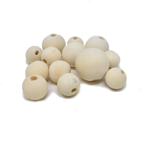 Craft Wood Assorted Round Beads, Natural, 13-Piece