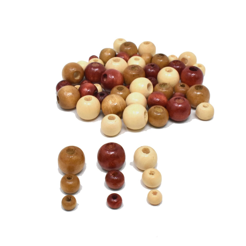 Assorted Medley of Natural Round Craft Wood Beads, 40-Gram