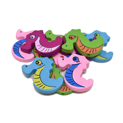 Craft Wood Seahorse Deco Beads, 1-5/16-Inch,10-Piece