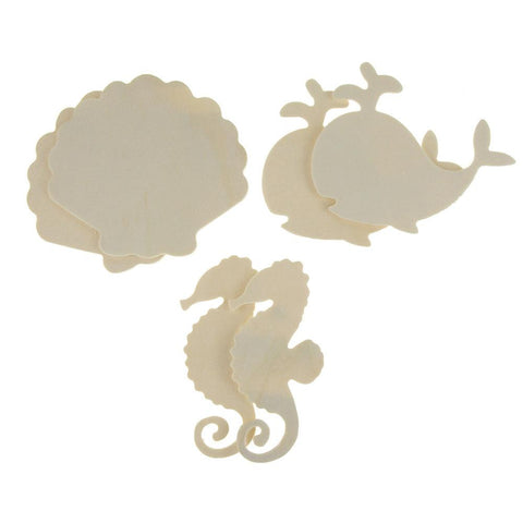 Sea Life Wooden Cut-Outs, Ivory, 4-Inch, 6-Count