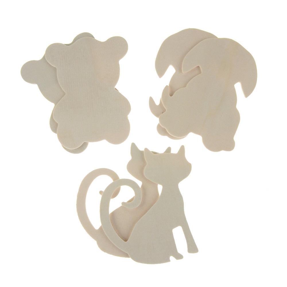 Fluffy Friends Wooden Cut-Outs, Ivory, 4-Inch, 6-Count