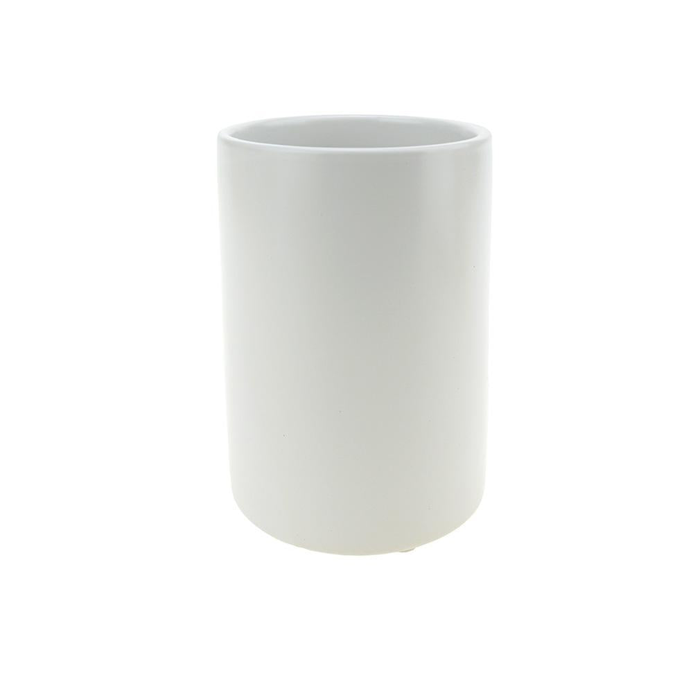 Matte Cylinder Ceramic Pot, White, 6-Inch