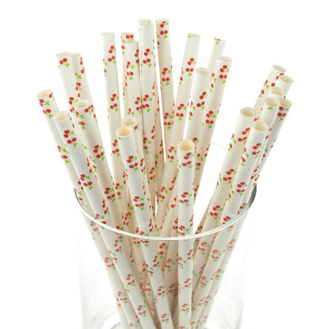 Cherries Paper Straws, 7-3/4-inch, 25-Piece
