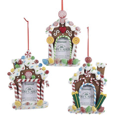 Gingerbread Candy House Photo Frame Christmas Ornaments, 3-Piece