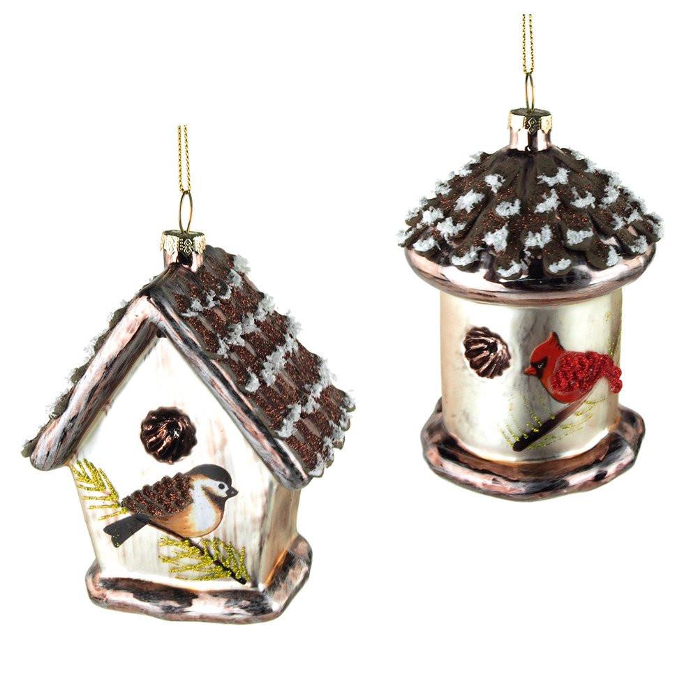 Birdhouse Glass Ornaments, Assorted, 4--Inch, 2-Piece