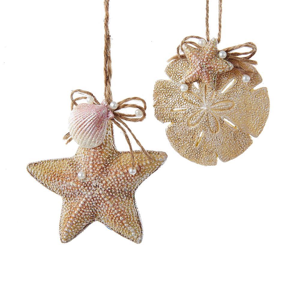 Seashell Sand Dollar Tropical Christmas Ornaments, 2-Piece
